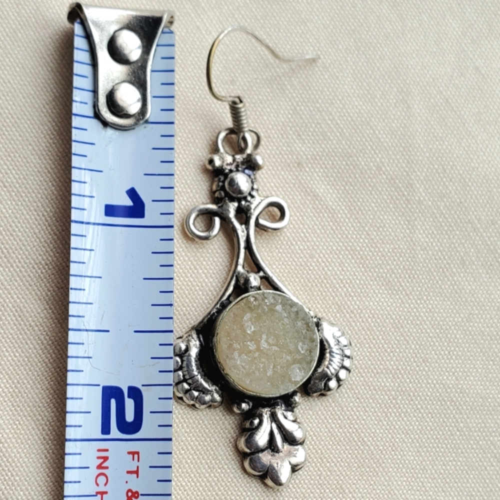 Silver white druzy earrings 925 - Picture 4 of 6